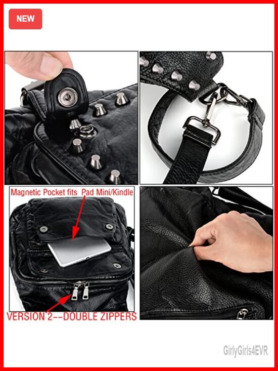Washable Leather Rivet Studded Convertible Backpack Shoulder Bag main image 4